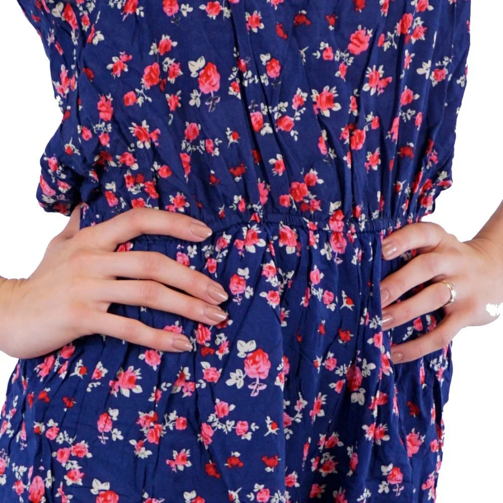 Sumer Floral Romper Shorts Strappy Back Spaghetti Straps Elastic Waist - Picture 5 of 8